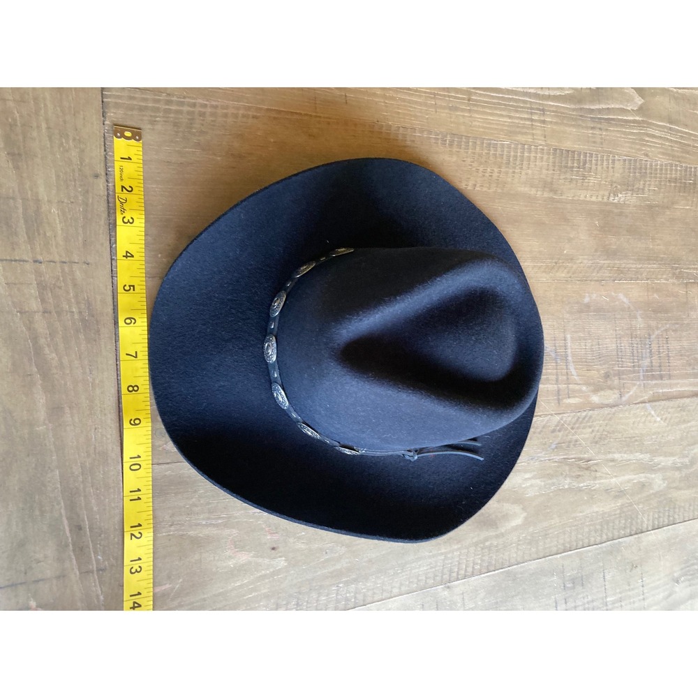 Stetson‎ Pony Express Teague Black Pure Wool Cowboy Hat Silver Concho Band 7 1/8 - Picture 11 of 12